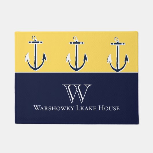Nautical Navy Mustard Yellow Anchor strand house Deurmat (Voorkant)
