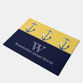 Nautical Navy Mustard Yellow Anchor strand house Deurmat (Schuin)