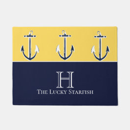 Nautical Navy Mustard Yellow Anchor strand house Deurmat