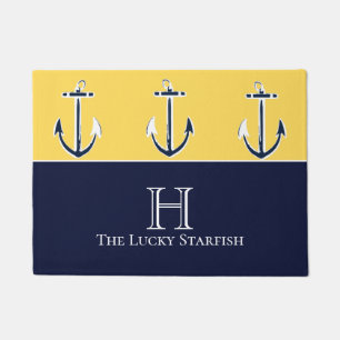 Nautical Navy Mustard Yellow Anchor strand house Deurmat