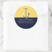 Nautical Navy Mustard Yellow Anchor strand house Ronde Sticker (Tas)