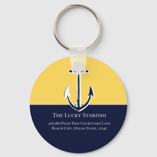 Nautical Navy Mustard Yellow Anchor strand house Sleutelhanger (Voorkant)
