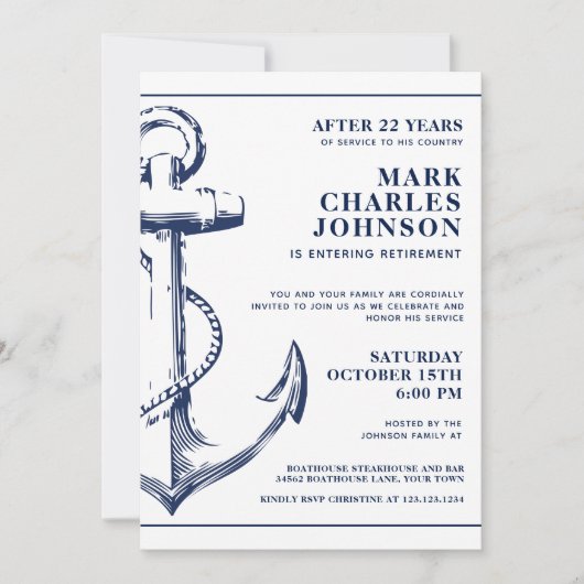 Nautical Navy Nautical Anchor Retirement Kaart (Voorkant)