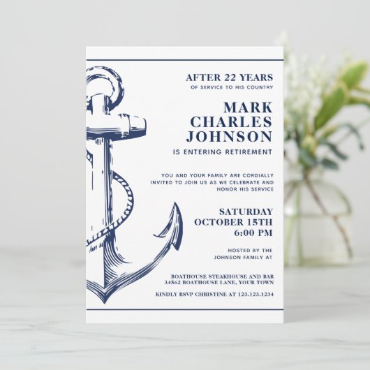 Nautical Navy Nautical Anchor Retirement Kaart (Staand voorkant)