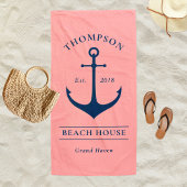Nautical Navy Pink Anchor Custom Vacation Home Strandlaken