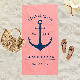 Nautical Navy Pink Anchor Custom Vacation Home Strandlaken
