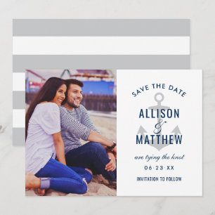 Nautical Navy Platinum Gray Anchor Weddenfoto Save The Date
