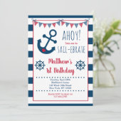 Nautical Navy & Red Anchor Boy Birthday Kaart (Staand voorkant)
