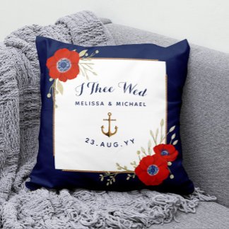 Nautical Navy & Red Anemones Ring Bearer Kussen