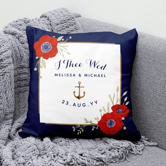 Nautical Navy & Red Anemones Ring Bearer Kussen