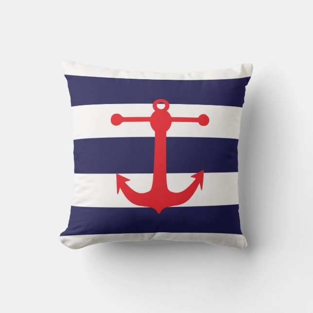 Nautical Navy & Red Sierkussen (Voorkant)