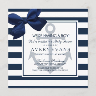 Nautical Navy Ribbon Anchor Het is een Jongen Baby Kaart