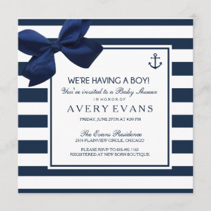 Nautical Navy Ribbon Anchor Het is een Jongen Baby Kaart