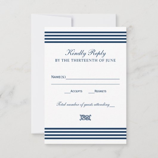 Nautical Navy Rope Knot Stripes Wedding RSVP Kaartje (Voorkant)