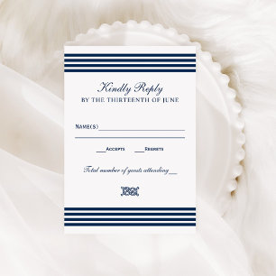 Nautical Navy Rope Knot Stripes Wedding RSVP Kaartje