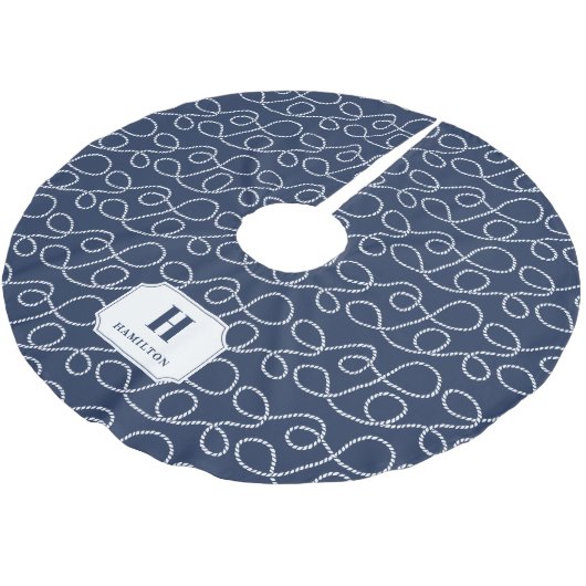 Nautical Navy Rope Monogram Kerstboom Rok (Gekanteld)
