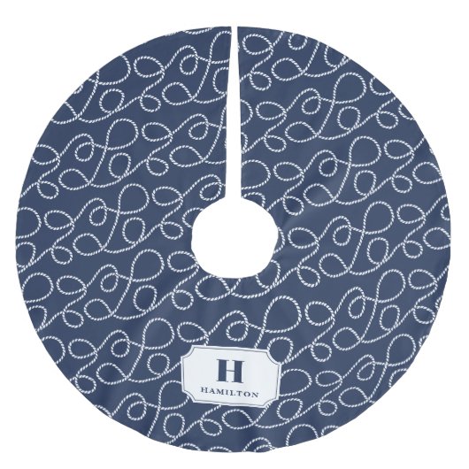 Nautical Navy Rope Monogram Kerstboom Rok (Voorkant)