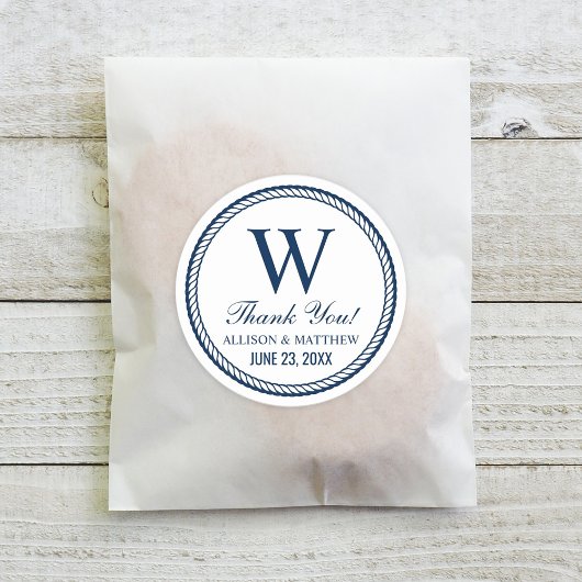 Nautical Navy Rope Wedding Monogram Ronde Sticker