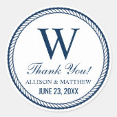 Nautical Navy Rope Wedding Monogram Ronde Sticker (Voorkant)