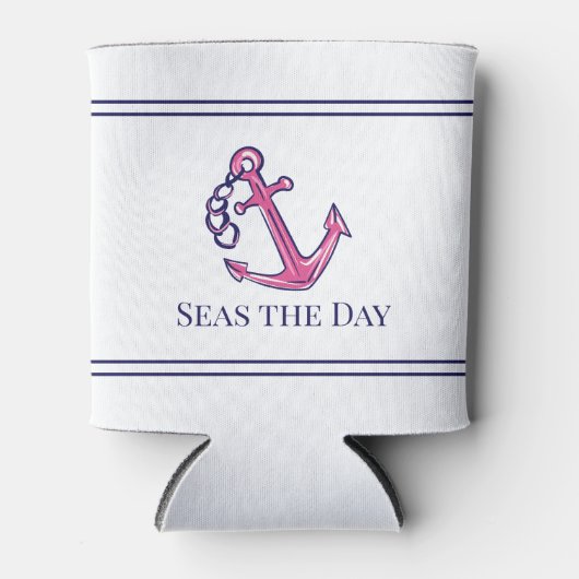 Nautical Navy Roze Anker Preppy Bootnaam Blikjeskoeler (Voorkant)