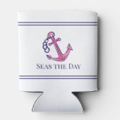 Nautical Navy Roze Anker Preppy Bootnaam Blikjeskoeler (Achterkant)