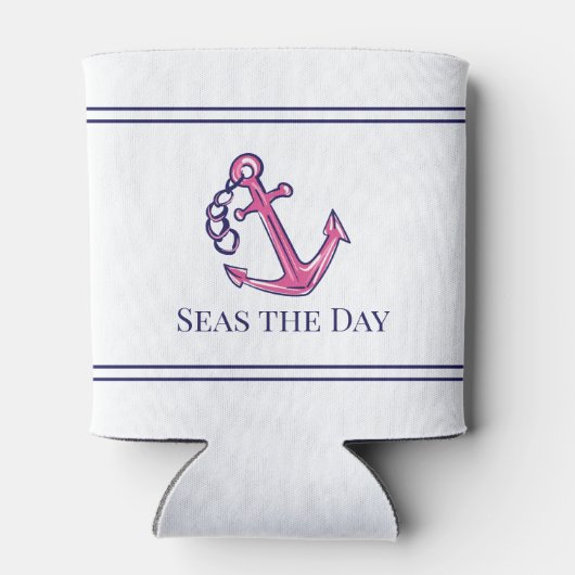 Nautical Navy Roze Anker Preppy Bootnaam Blikjeskoeler (Achterkant)