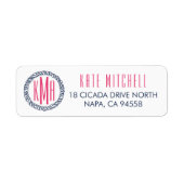 Nautical Navy & Roze Monogram Return Address Etiket (Voorkant)