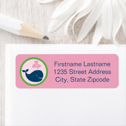 Nautical Navy Roze Whale Return Address Etiket (Insitu)