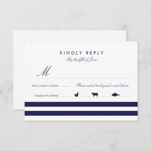 Nautical Navy RSVP met maaltijdopties (Voorkant / Achterkant)