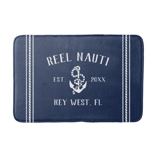 Nautical Navy Rustic Anchor | Naam van je boot Badmat (Voorkant)