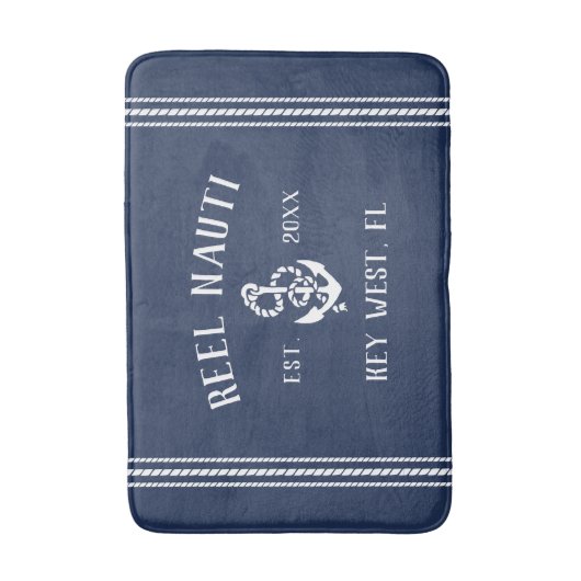 Nautical Navy Rustic Anchor | Naam van je boot Badmat (Voorkant Verticaal)