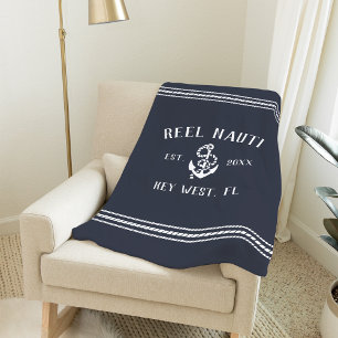 Nautical Navy Rustic Anchor   Naam van je boot Fleece Deken