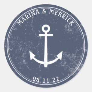 Nautical Navy Rustic Anchor Ronde Sticker