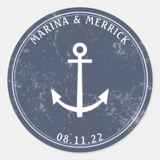 Nautical Navy Rustic Anchor Ronde Sticker (Voorkant)
