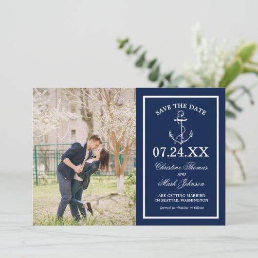 Nautical Navy Schetch Anker Foto | De datum opslaa Kaart (Staand voorkant)