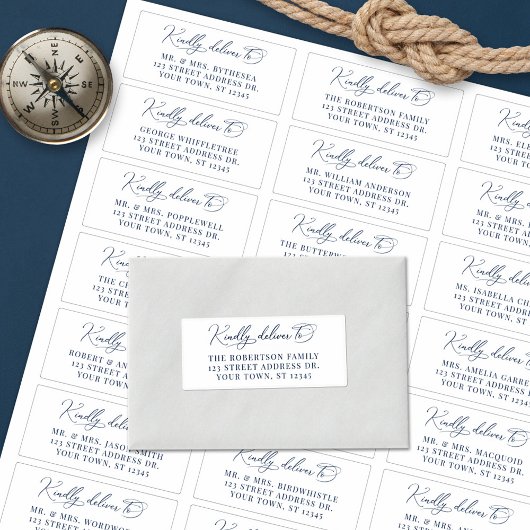 Nautical Navy Script Wedding Guest Adresetiketten Sticker