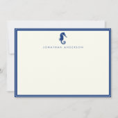 Nautical Navy Seahorse Custom Note Kaart Notitiekaartje (Voorkant)