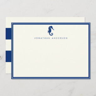 Nautical Navy Seahorse Custom Note Kaart Notitiekaartje