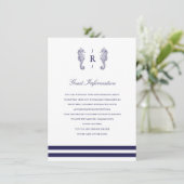 Nautical Navy Seahorse Wedding Insert Informatiekaartje (Staand voorkant)