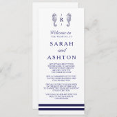 Nautical Navy Seahorse Wedding Programme Programmakaart (Voorkant / Achterkant)