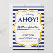Nautical Navy Ship Baby Boy Stripe Anchor Birthday Kaart (Voorkant)