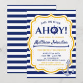 Nautical Navy Ship Baby Boy Stripe Anchor Birthday Kaart (Voorkant / Achterkant)