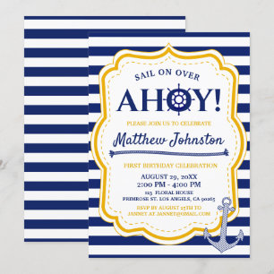 Nautical Navy Ship Baby Boy Stripe Anchor Birthday Kaart