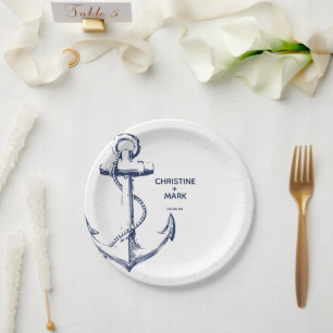 Nautical Navy Sketch Anchor Wedding Paper Bord