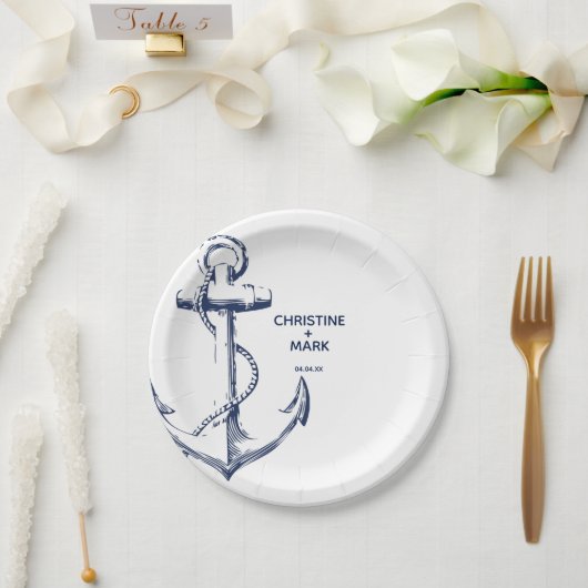 Nautical Navy Sketch Anchor Wedding Paper Bord (Huwelijk)