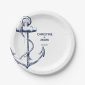 Nautical Navy Sketch Anchor Wedding Paper Bord (Voorkant)