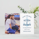 Nautical Navy Sky Blue Anchor Weddenfoto Save The Date (Staand voorkant)