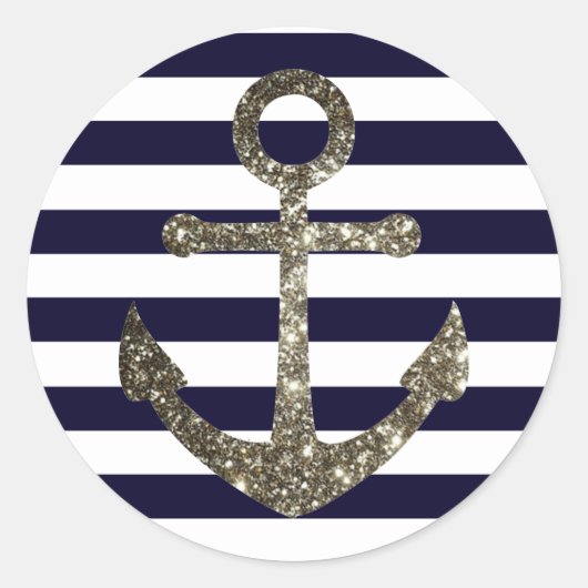 Nautical Navy Sparkle Anker Uitnodigingszegels Ronde Sticker (Voorkant)