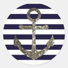 Nautical Navy Sparkle Anker Uitnodigingszegels Ronde Sticker
