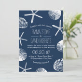 Nautical Navy Starfish Seashells Beach Weddenschap Kaart (Staand voorkant)